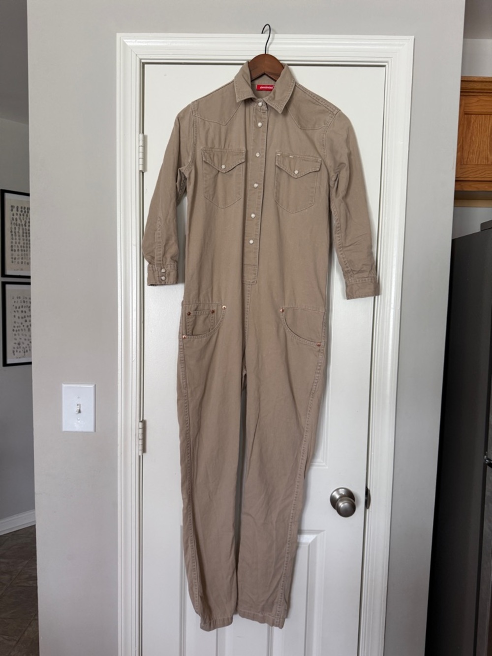 Denimst Cowboy Jumpsuit XS 100% cotton Workwear-Style Tan Utility Jumpsuit mexic - Picture 15 of 16